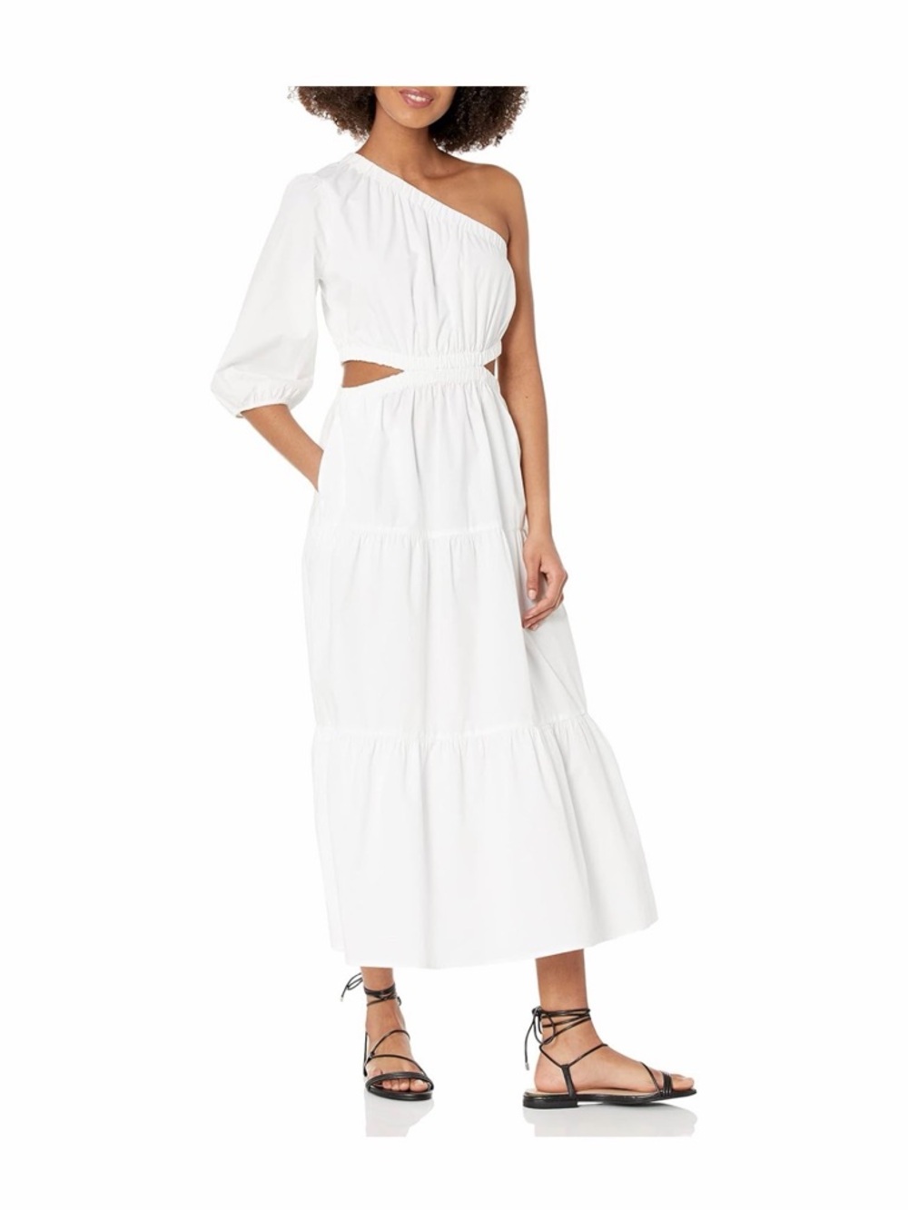 The Drop Womens👩🏻April One Shoulder Cut-Out Tiered Midi Dress👗Sz XS
